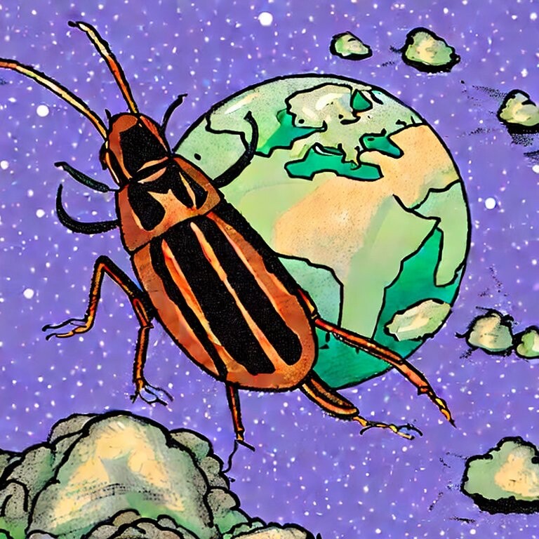 A planet-sized cockroach, standing on a planet